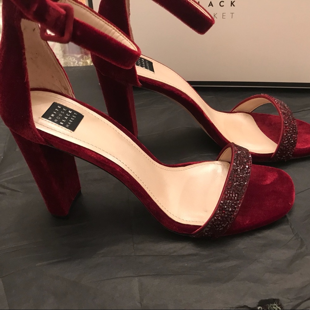 Cranberry velvet with crystal strap chunky heel